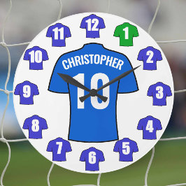 Ditt namn Football Clock - Blue Shirts Stor Klocka