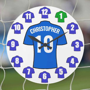 Ditt namn Football Clock - Blue Shirts Stor Klocka