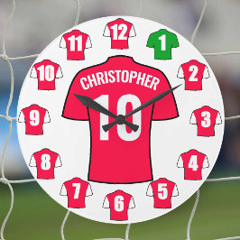 Ditt namn Football Clock - Red and White Stor Klocka