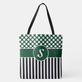 Ditt namn Grönt White Rand Polka Dot Tote Bag Tygkasse