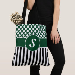 Ditt namn Grönt White Rand Polka Dot Tote Bag Tygkasse