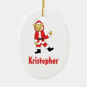 Ditt namn här! Beställnings- nalle Santas för b Julgransprydnad Keramik