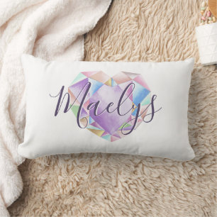 Ditt namn här Cute Pastel Rainbow Heart Diamond Lumbarkudde