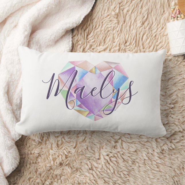 Ditt namn här Cute Pastel Rainbow Heart Diamond Lumbarkudde (Filt)