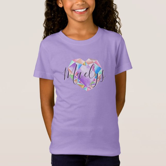 Ditt namn här Cute Pastel Rainbow Heart Diamond T Shirt (Framsida)