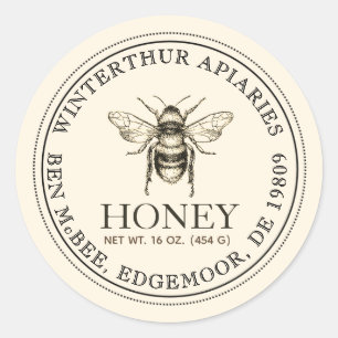 Ditt namn här Editable White Honung Burk Bee-etike Runt Klistermärke