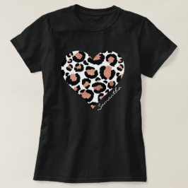 Ditt namn Heart Leopard Cheetah Animal Mönster T Shirt