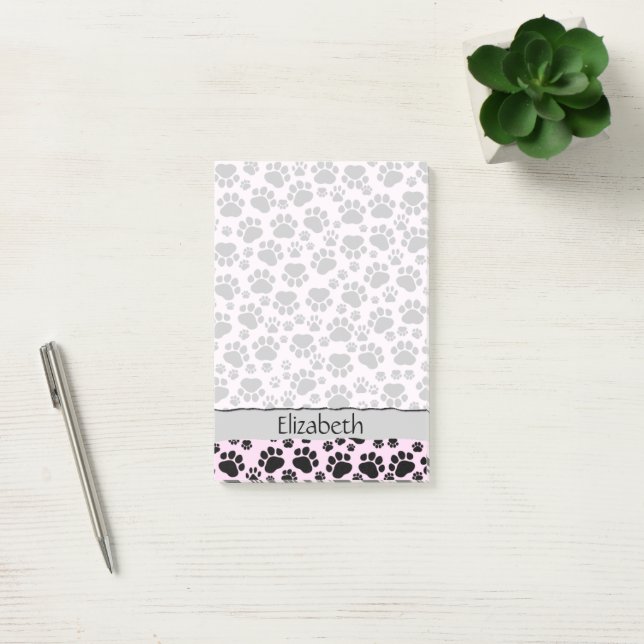 Ditt namn - Hund, Traces, Tass-print - Rosa Post-it Block (Kontor)