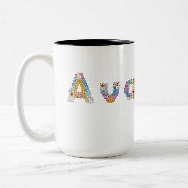 Ditt namn i Artsy blommigt brev / Ava Two Tone C Två-Tonad Mugg (Vänster)