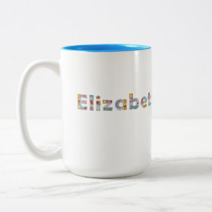Ditt namn i Artsy blommigt brev / Elizabeth Two Två-Tonad Mugg