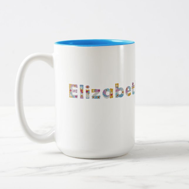 Ditt namn i Artsy blommigt brev / Elizabeth Two Två-Tonad Mugg (Vänster)