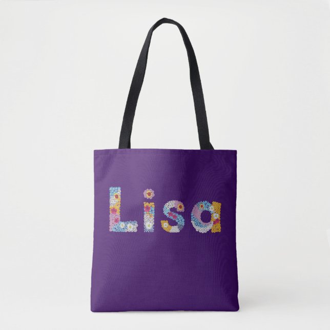 Ditt namn i Artsy blommigt brev / Lisa Tote Bag Tygkasse (Framsida)