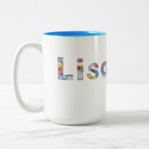Ditt namn i Artsy blommigt brev / Lisa Two-Tone Två-Tonad Mugg