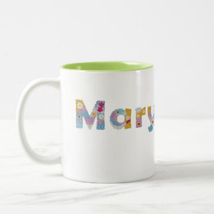 Ditt namn i Artsy blommigt brev / Mary Två-Tonad Mugg