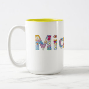 Ditt namn i Artsy blommigt brev / Mia Två-Tonad Mugg