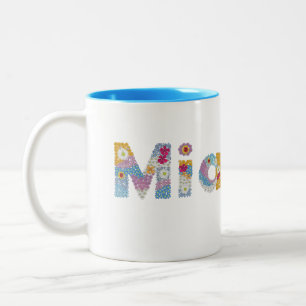 Ditt namn i Artsy blommigt brev / Mia Två-Tonad Mugg