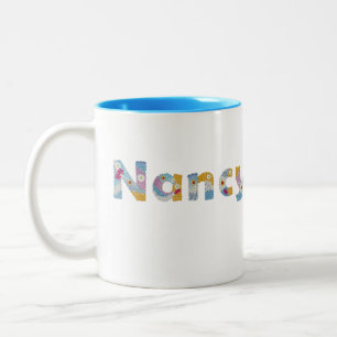 Ditt namn i Artsy blommigt brev / Nancy Två-Tonad Mugg