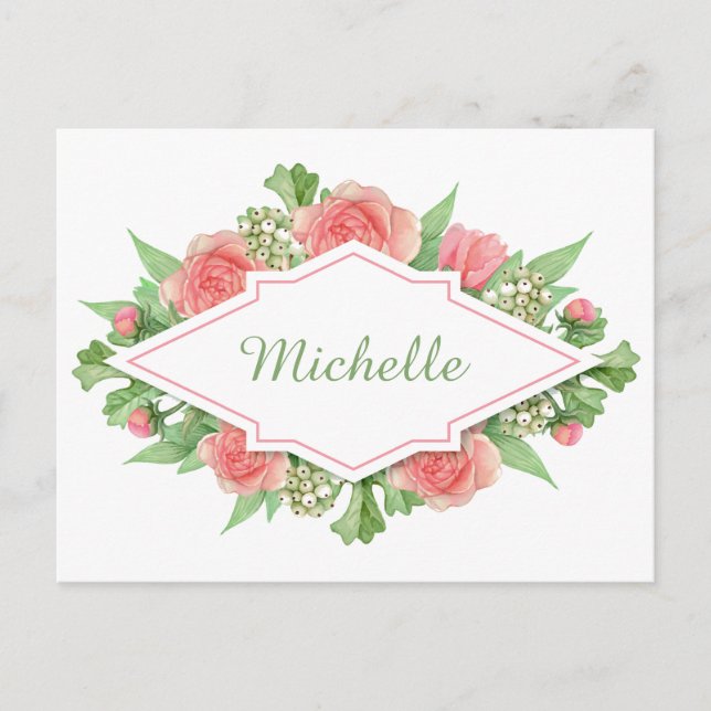 Ditt namn i en blommig ram vykort (Framsida)