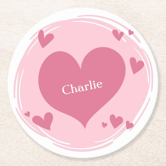 Ditt namn i ett pappert underlägg i hjärtat papper rund (Framsidan)