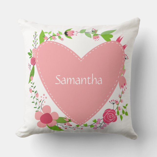 Ditt namn i Heart dekorativ kudde (Framsida)