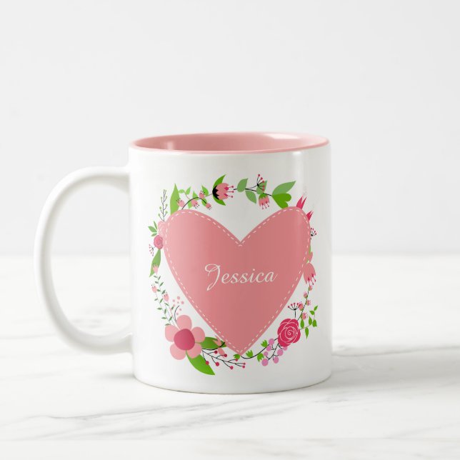 Ditt namn i Heart & Flowers mugg (Vänster)