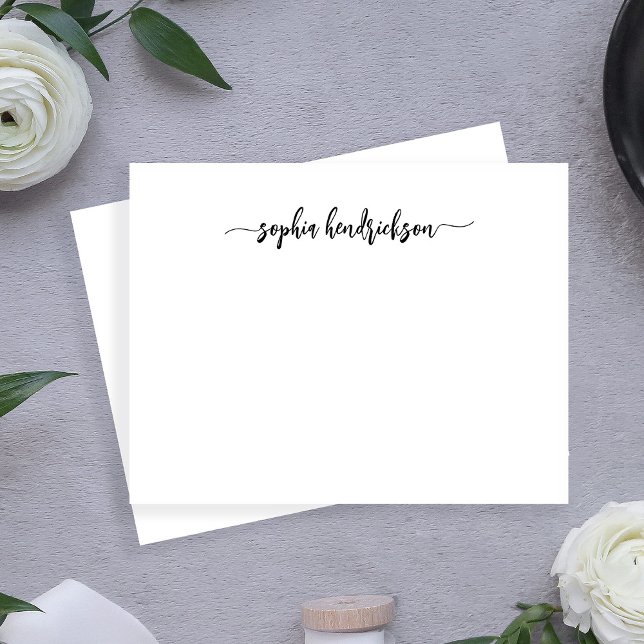 Ditt namn i modernt skript | Svartvit Anteckningskort (Minimalist note cards with modern script)