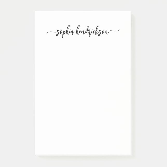 Ditt namn i modernt skript | Svartvit Post-it Block (Framsida)