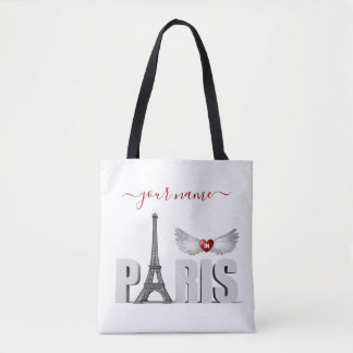 Ditt namn i Paris Eiffel Torn Heart Angel Vingar Tygkasse