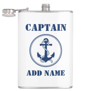 Ditt namn Kapten Flask Anchor & Rope White Fickplunta
