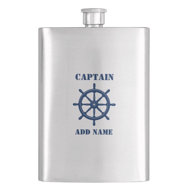 Ditt namn Kapten Flask Fraktass Wheel Helm Navy Fickplunta (Framsidan)