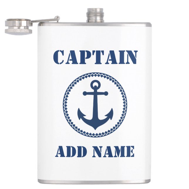 Ditt namn Kapten Flask Sea Anchor White Fickplunta (Öppnad)