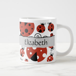 Ditt namn - Ladybugs, Ladybird - Red Black Jumbo Mugg