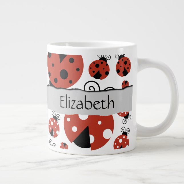 Ditt namn - Ladybugs, Ladybird - Red Black Jumbo Mugg (Höger)