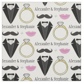 Ditt namn Läppar Mustache Ring Tuxedo Bröllop Tyg