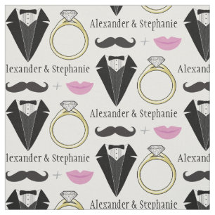 Ditt namn Läppar Mustache Ring Tuxedo Bröllop Tyg