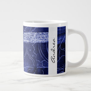 Ditt namn - lappverk, Blommor, Snurra - Blå Jumbo Mugg