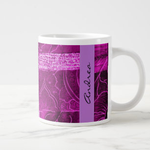 Ditt namn - lappverk, Blommor, Snurrar - Rosa Jumbo Mugg