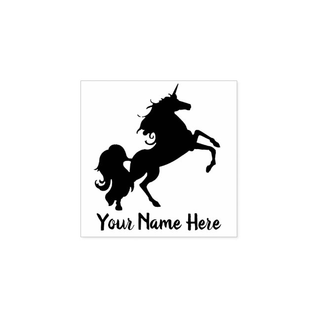 Ditt namn Majestic Unicorn Black Silhouette Stämpel (Tryck)