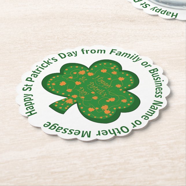 Ditt Namn Meddelande St Patricks Dag Grön Shamrock Underlägg Papper (Vinklad)
