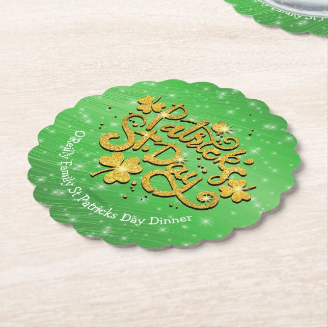 Ditt Namn Meddelande St Patricks Dag Guld Shamrock Underlägg Papper (Vinklad)