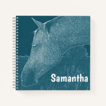 Ditt Namn Modern Häst Vit på Blå Grön Teal