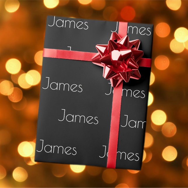 Ditt namn | Modern vit typsnitt på svart Presentpapper (Skapare uppladdad)