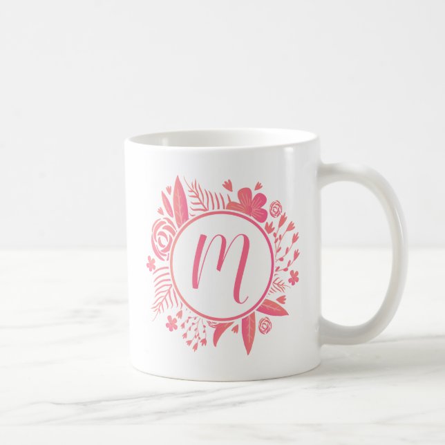 Ditt namn | Monogram för Blommigt Kaffemugg (Höger)