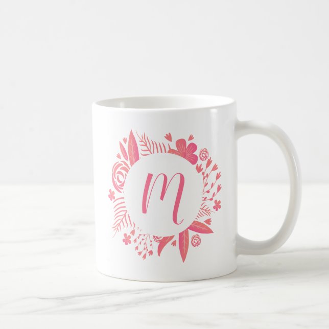 Ditt namn | Monogram för Blommigt Kaffemugg (Höger)