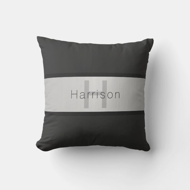 Ditt namn & monogram | Gråtoner & falskt silveruts Kudde (Framsida)