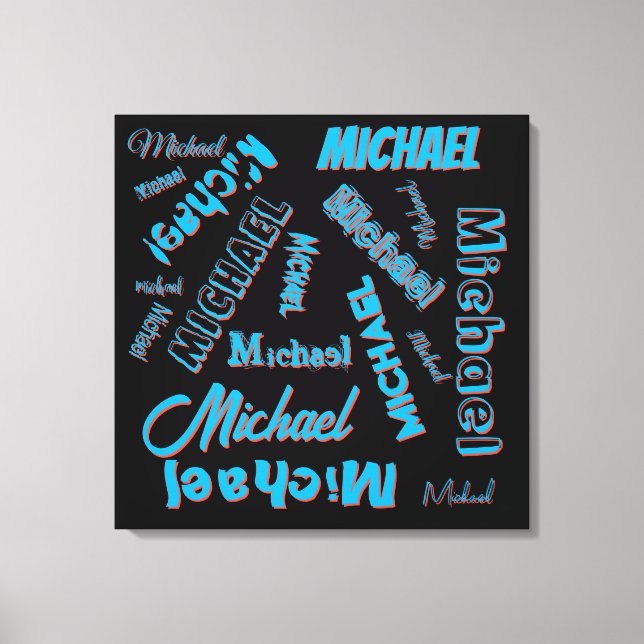 Ditt namn mönster mongram blå svart färg canvastryck (Framsida)
