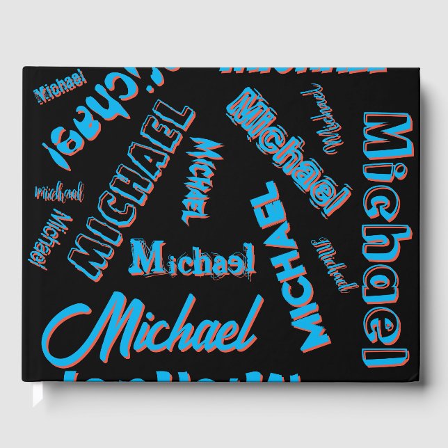 Ditt namn mönster mongram blå svart färg gästböcker (Framsida)