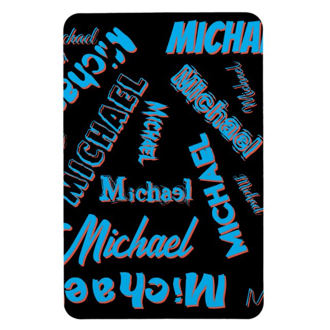 Ditt namn mönster mongram blå svart färg magnet (Vertikal)