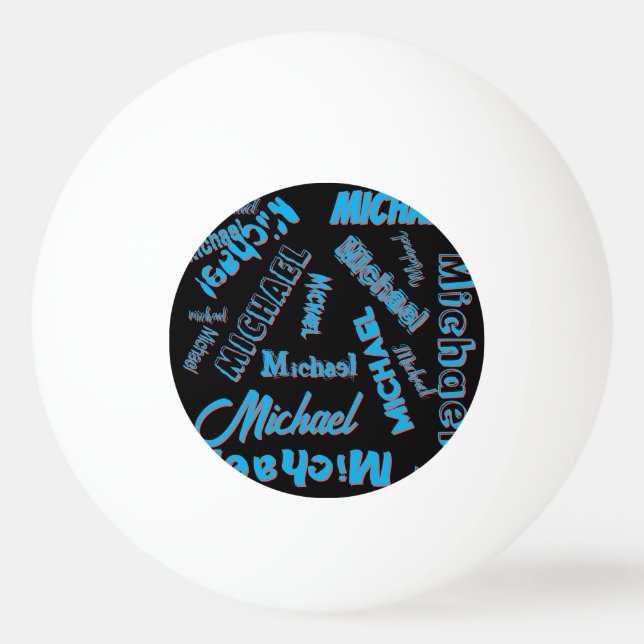 Ditt namn mönster mongram blå svart färg pingisboll (Framsidan)