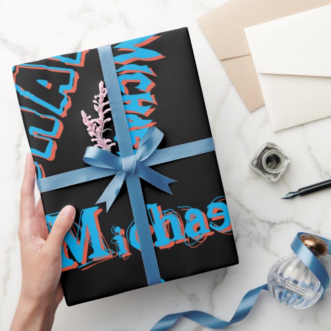 Ditt namn mönster mongram blå svart färg presentpapper (Gifting)